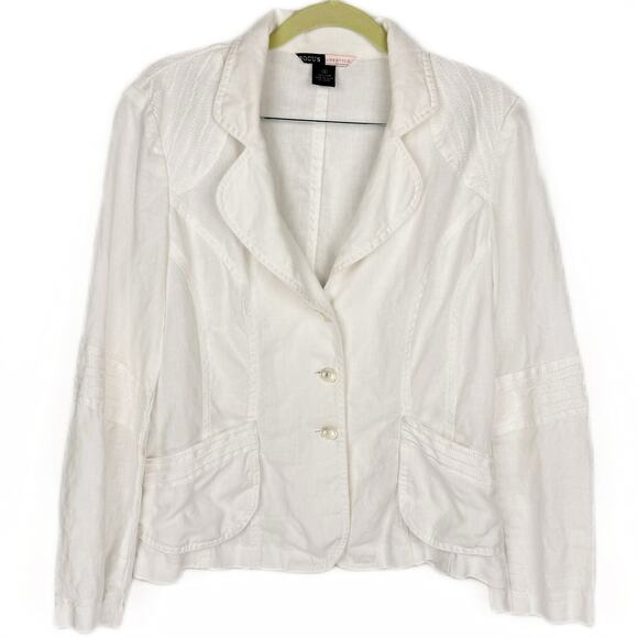 Focus Life Style Off White Linen Lightweight Button Up Breathable Blazer Sz 8 - Picture 1 of 10